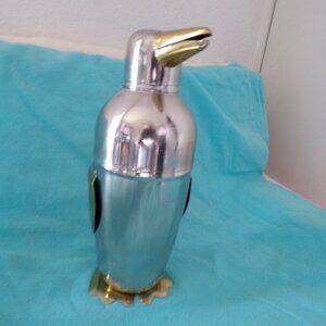 NEW Bar Penguin Cocktail Shaker Stainless Steel Mirror Finish + Goldtone